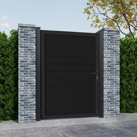 Treslam 6ft x 4ft Aluminum Alloy Privacy Gate - Outdoor Metal Garden Gate with Lockable Knob,Full Enclosure Security Gate, Design for Patio, Yard & Backyard, Easy Installation Without Posts