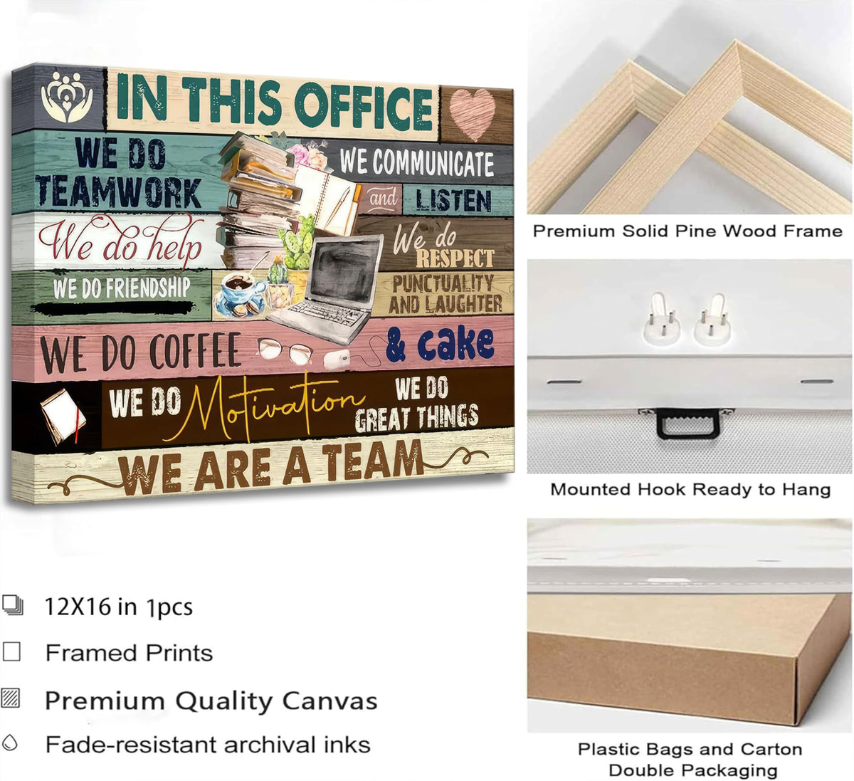 Inspirational Canvas Wall Art in This Office We are a Team Motivational inspiring Quotes Painting Pictures Wall Decor Poster Print Artwork for Man Cave Home Decoration