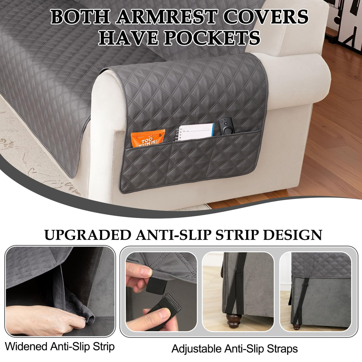 HDCAXKJ Waterproof Sectional Couch Cover L Shaped Sofa Covers Washable Corner Sectional Slipcovers Dog Pet Proof U Shape Furniture Protector with Upgraded Anti Slip Strips (XX-Large, Dark Grey)