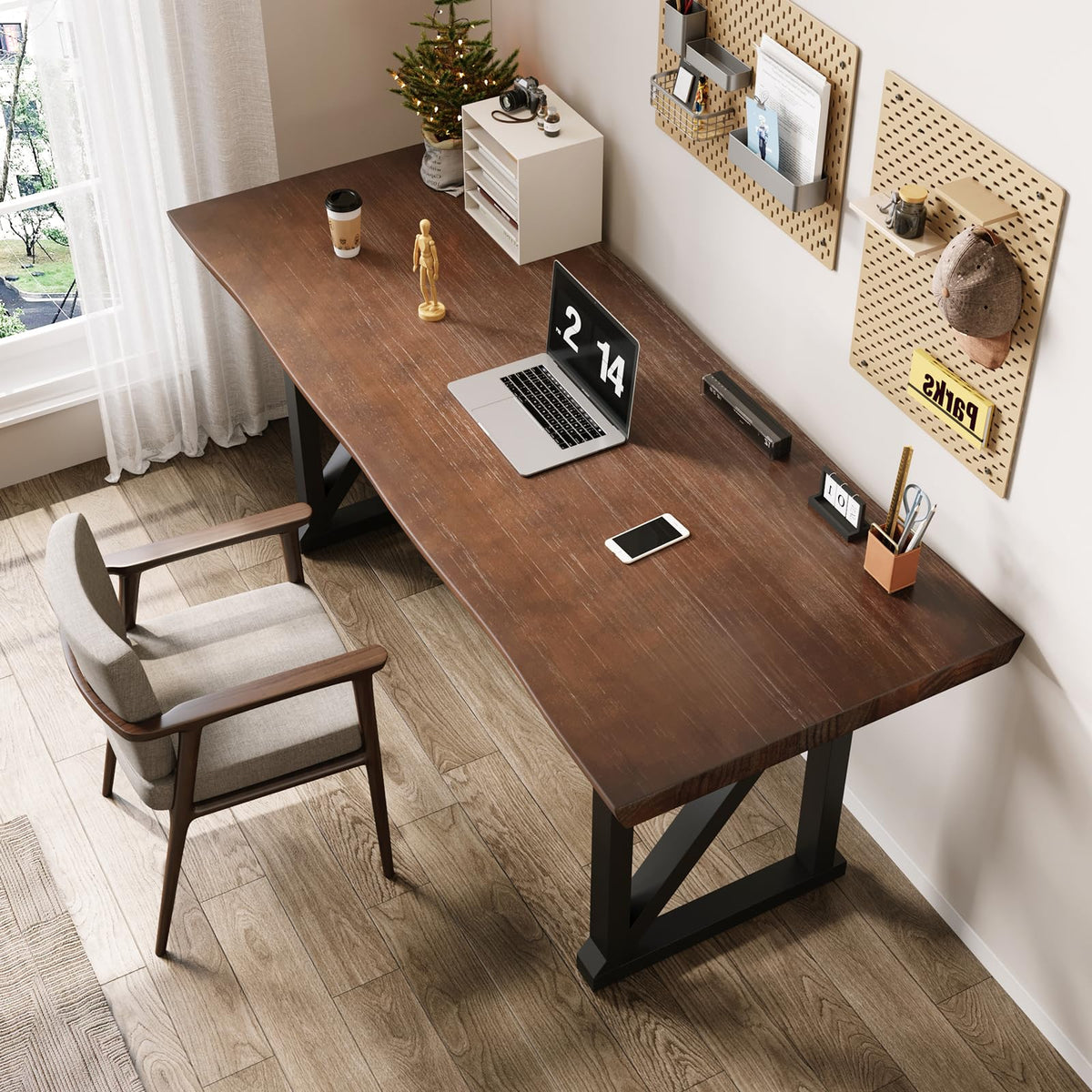 jmzx store Solid Wood and Metal Modern Industrial 56 inch Wide Home Office Desk, Writing Table, Workstation, Perfect Table for Your workspace Study Table Furniture in Rustic Natural Aged Brown