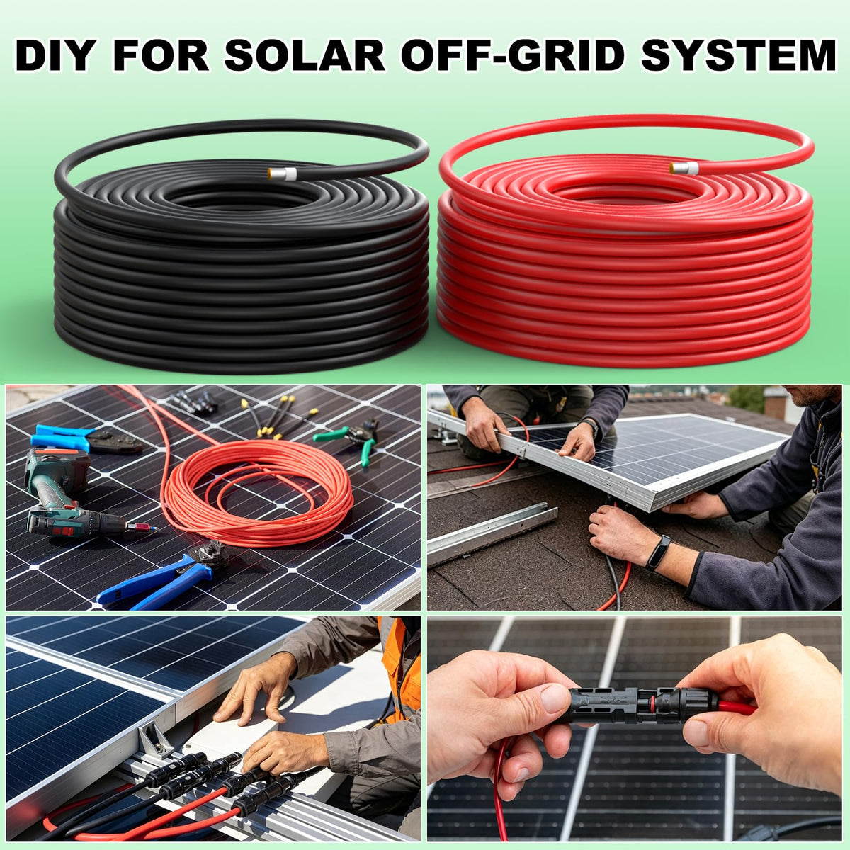 Vansdon 2x100FT Solar Wire 10AWG， Solar Panel Cable Tinned Copper PV Wire for Outdoor Camping RV Solar Panels Inverter Automotive Boat Marine
