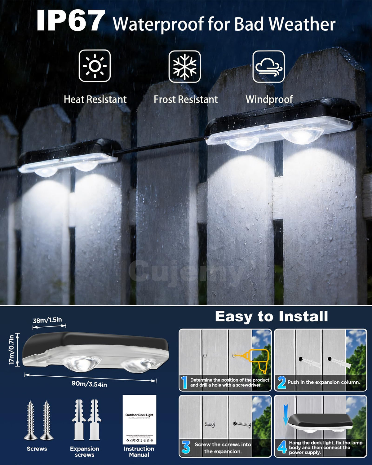 Cujemy Outdoor Deck Lights 16 Pack, 100ft Smart RGB Outdoor Lights, APP, Remote Control, Waterproof LED String Light with Timer for Wall Fence Step Yard Stairs Pool Halloween Christmas Decor