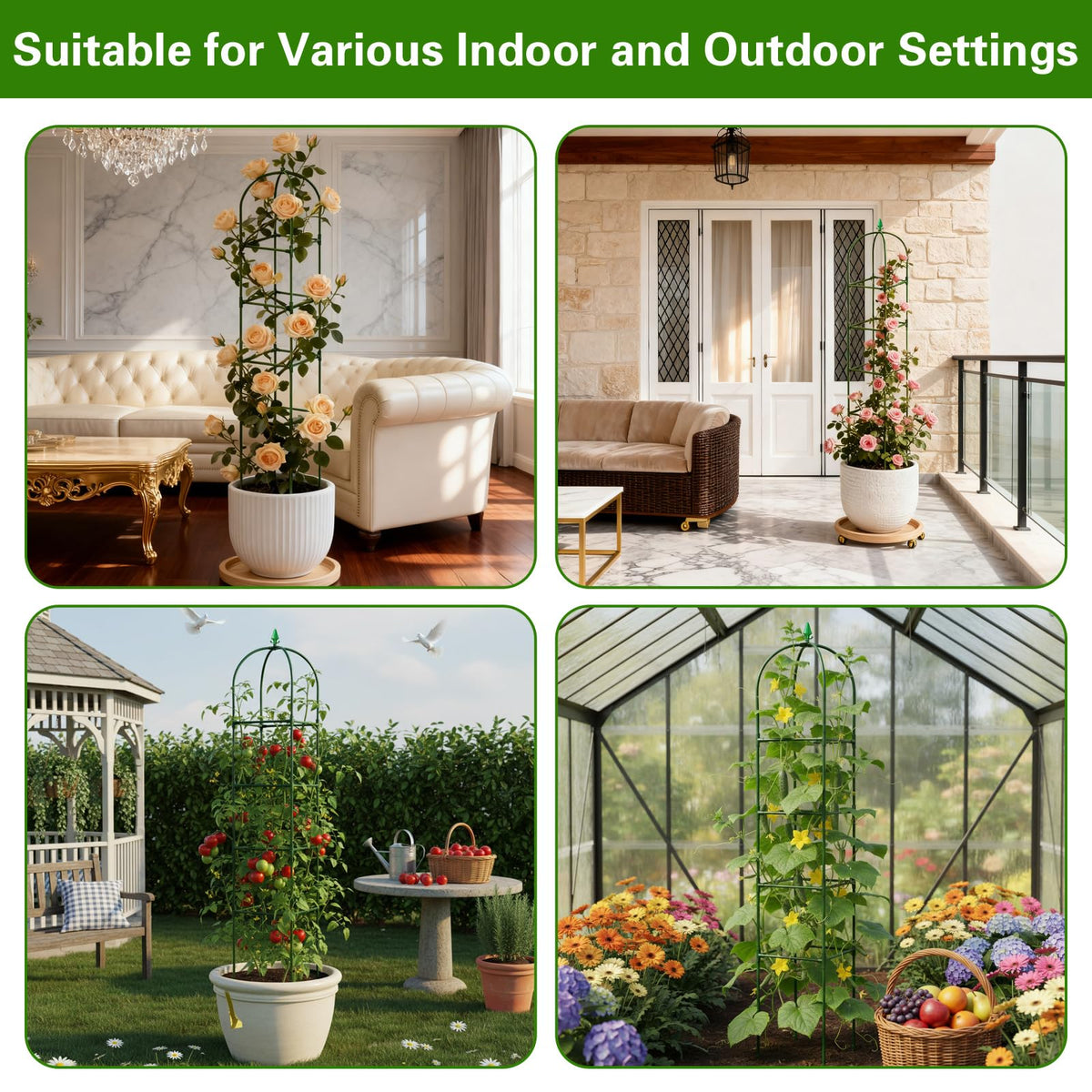 2 Pack Garden Obelisk Trellis for Climbing Plants, 72" Metal Rustproof Rose Trellis, Tower Potted Cages Plant Support for Flowers/Vegetables/Vines, Indoor Outdoor Garden Patio