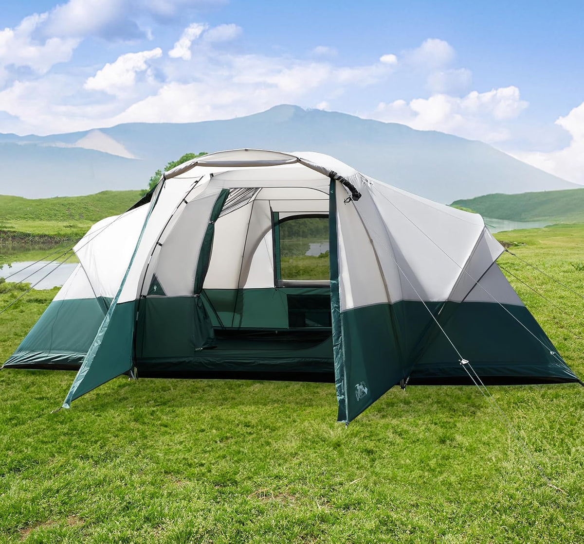 11 Person Camping Tent with Porch, Large Family Tents for Camping, PU1000MM Waterproof Tent with 5 Mesh Windows, Removable Rainfly, Reflective Windproof Rope, Big Dome Tent Fits 3 Queen Airbeds