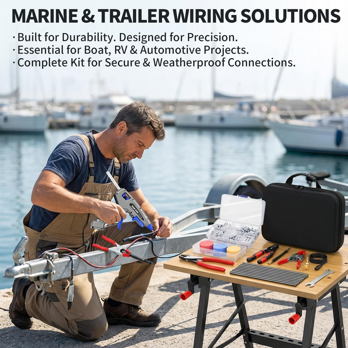 Professional Wire Splice Sealing Kit, Waterproof Wire Connector System with 200W Glue Gun, Sealant Sticks, Wire Stripper and Crimper Tools for Automotive, Marine, Trailer, ATV/UTV Wiring Repair