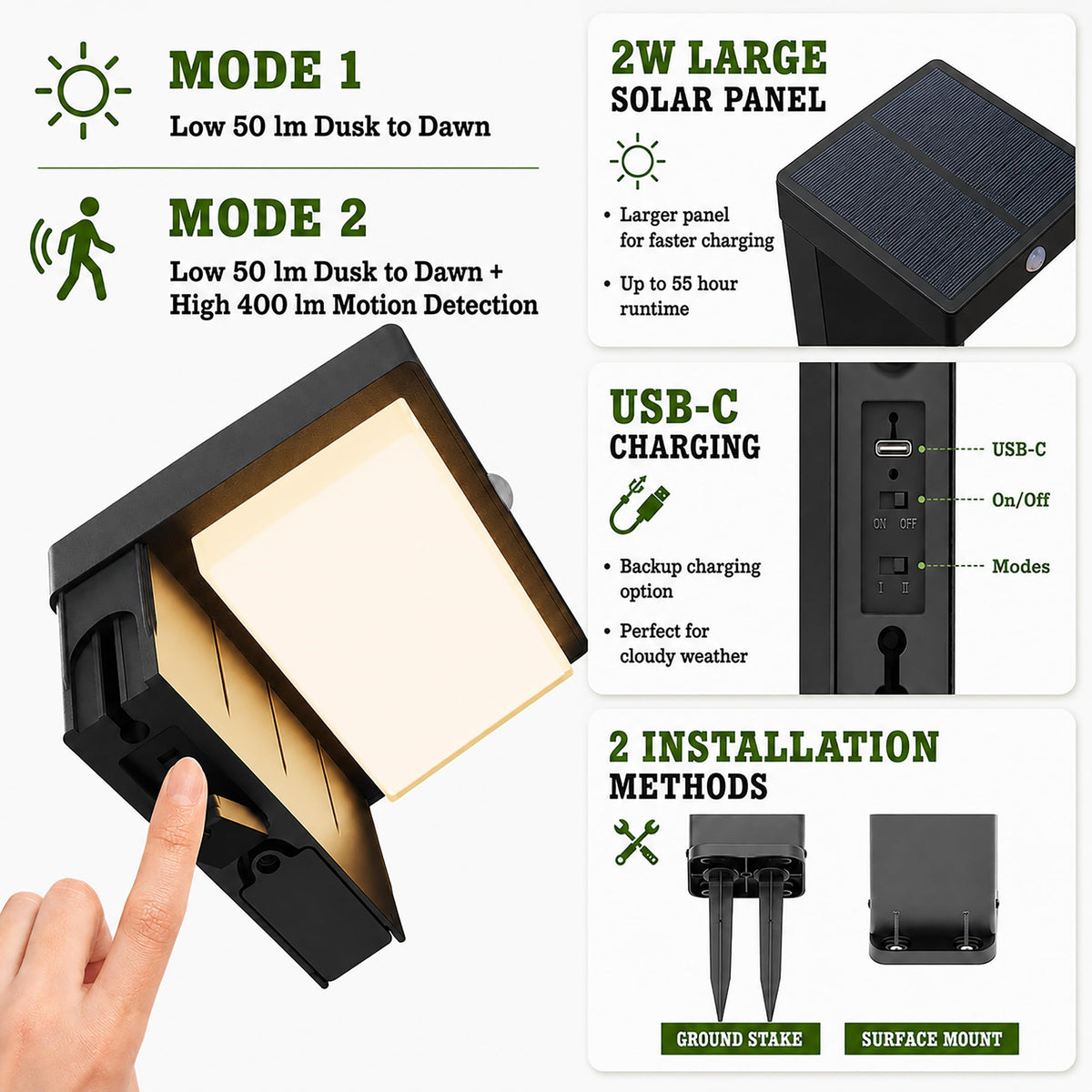 VerLuce - 20.5" Solar Pathway Lights - Walkway Solar Lights for Outside - PIR Sensor & Two Lighting Modes - Rechargeable Battery Lasts Up to 55 Hours - 3000K - IP44 Weather Resistant - 2 Pack