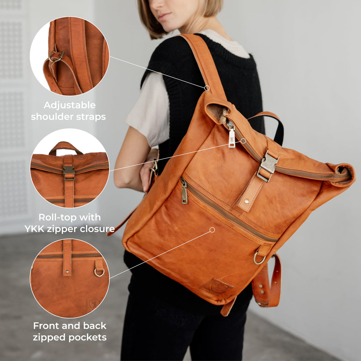 BERLINER BAGS Vintage Genuine Leather Backpack Utrecht M, Laptop Backpack, Travel Backpack for Women and Men - Brown