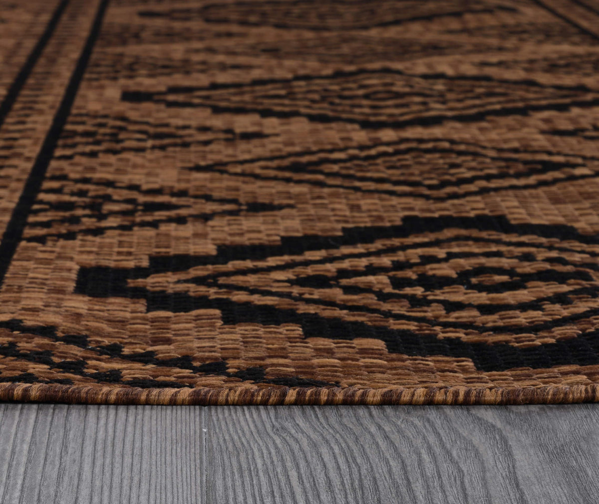 Beverly Rug Waikiki Boho Indoor Outdoor Rug 9x12, Washable Outside Carpet for Patio, Deck, Porch, Bohemian Area Rug, Farmhouse Rugs, Aztec Tribal Rug, Nut Brown and Black