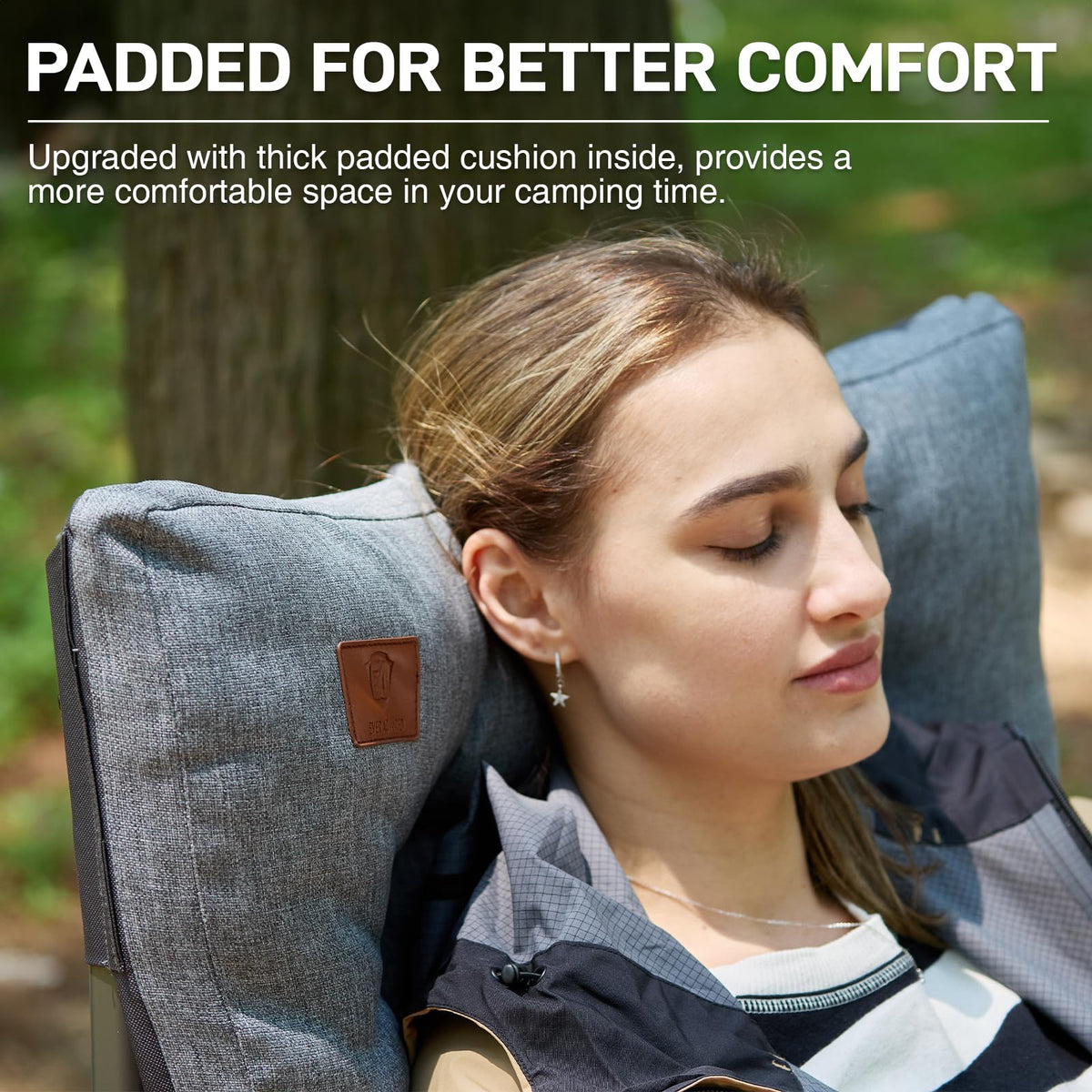 EVER ADVANCED Padded Oversized Folding Camping Chair for Adults, Heavy Duty Lawn Chair with Side Pockets, Portable Collapsible Quad Chair for Outside, Support Up to 500lbs, Grey
