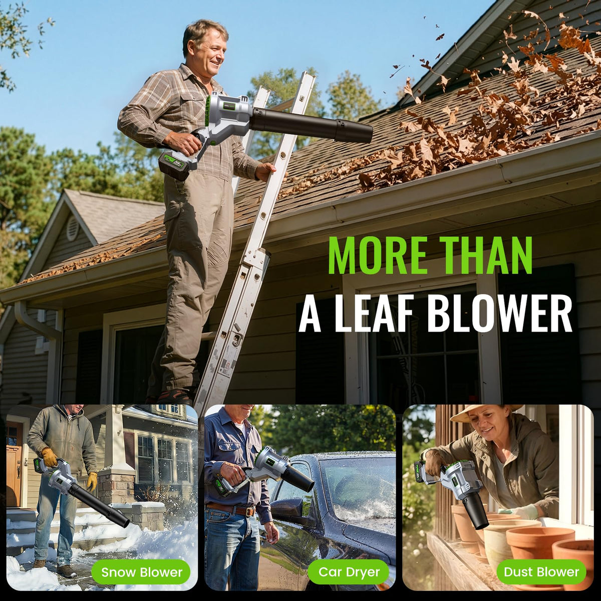 LUCKYTECH Leaf Blower Cordless, Brushless Handheld Leaf Blowers with 4.0Ah Batteries, 680CFM 180MPH with 5 Speeds, Lightweight Snow Blower Grass Blowers for Lawn Care, Patio, Yard, Garage