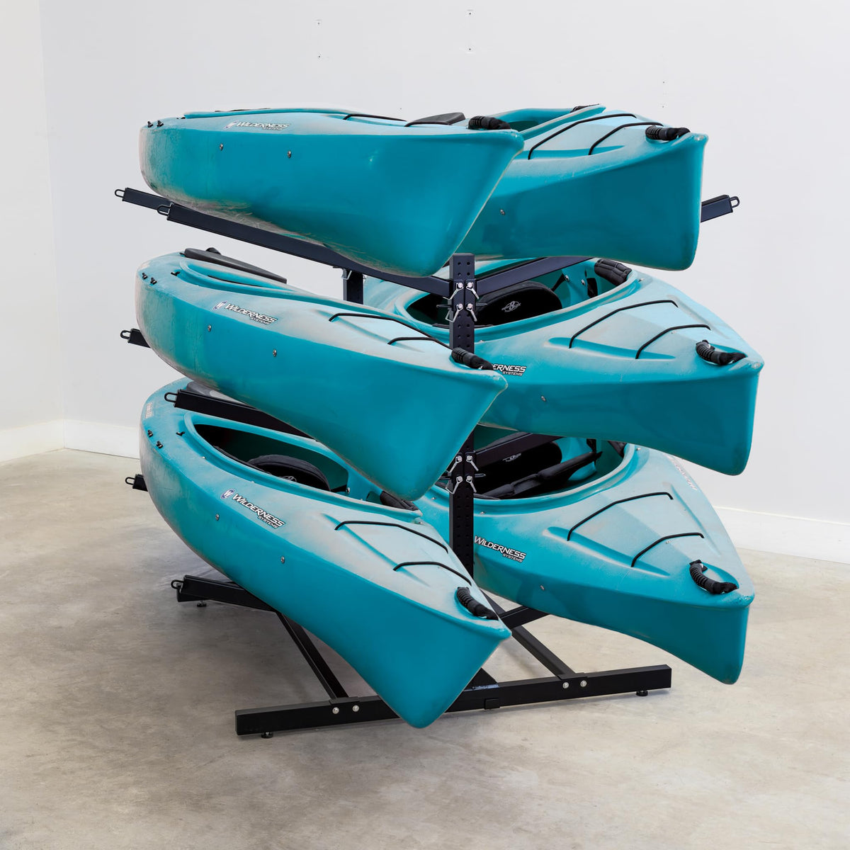 Teal Triangle Freestanding Kayak Storage Rack – 6 Kayak Rack & Canoe Rack – Indoor Outdoor Kayak – Adjustable Surfboard & Stand Up Paddle Board Holder – Adjustable Storage Stand - Black