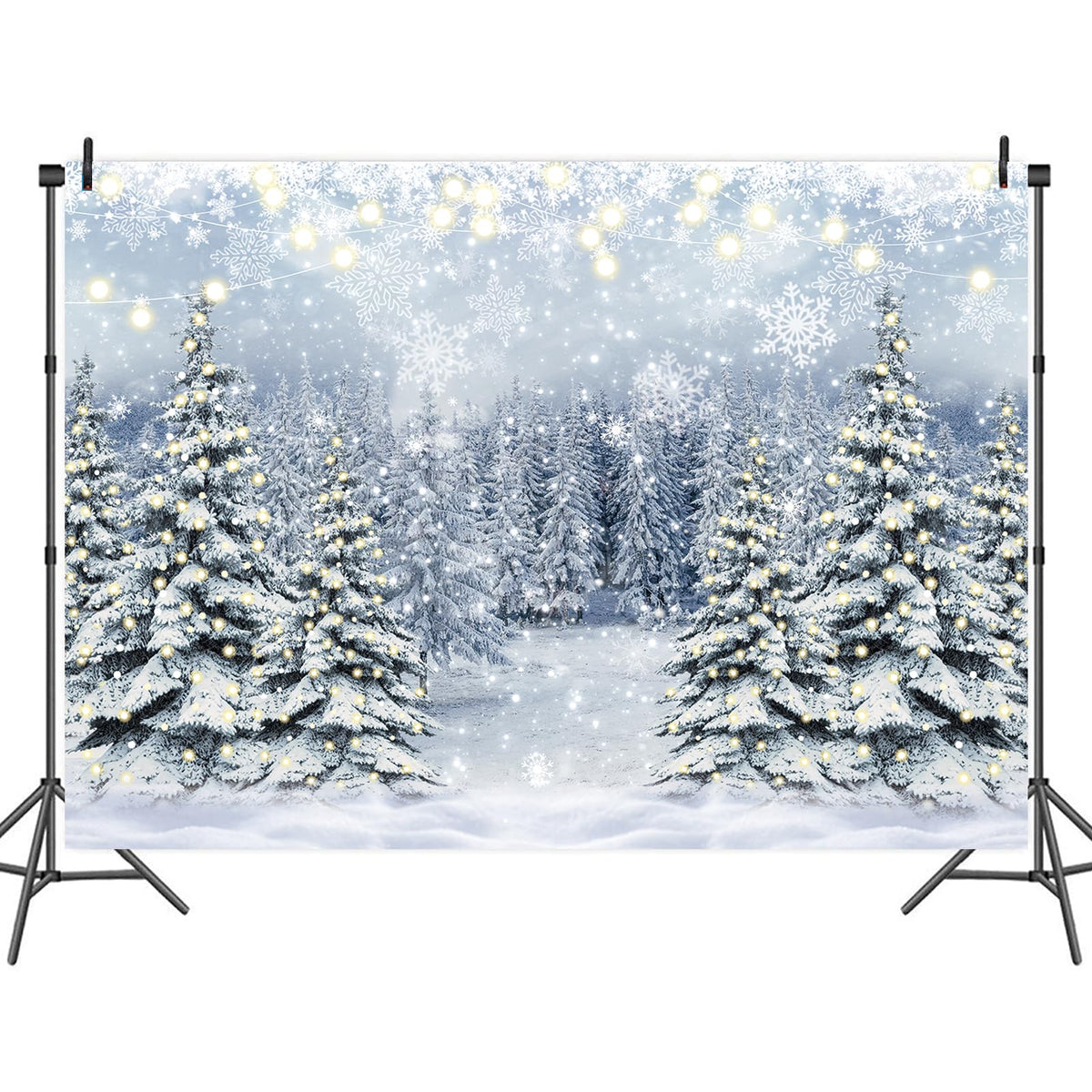 Winter Forest Photography Backdrop Glitter Snowy Pine Tree Scene Background Christmas Xmas Holiday Happy New Year Holiday Party Decoration Banner (7X5FT(82x59inch))