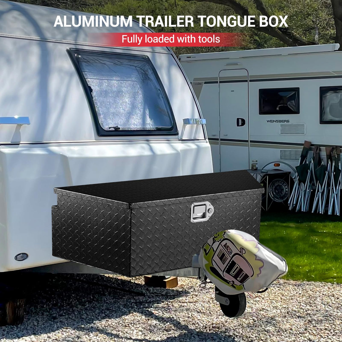EliteEdge 39" Heavy Duty Aluminum Trailer Tongue Box with Lock – Waterproof Truck Tool Storage, Diamond Plate Utility Chest, Fits Pickup Beds, RVs, Flatbeds, Easy Install