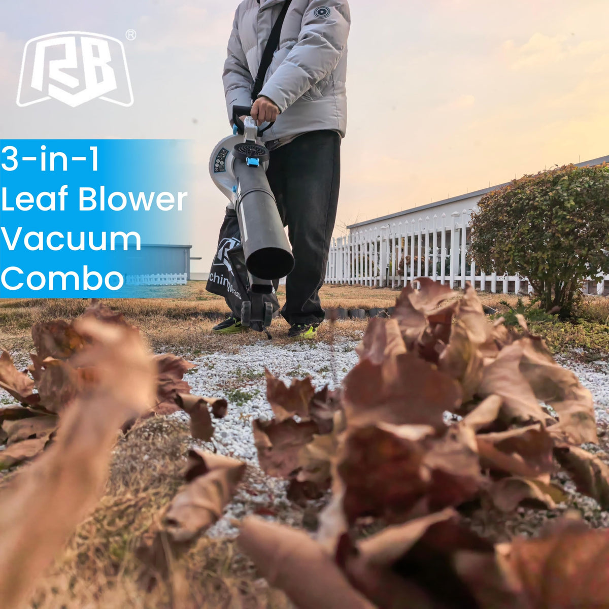 RB 40V Leaf Blower and Vacuum Combo - Powerful Cordless Leaf Vacuum Mulcher with 4.0Ah Battery, 30:1 Mulching, 12L Bag, Adjustable Handle