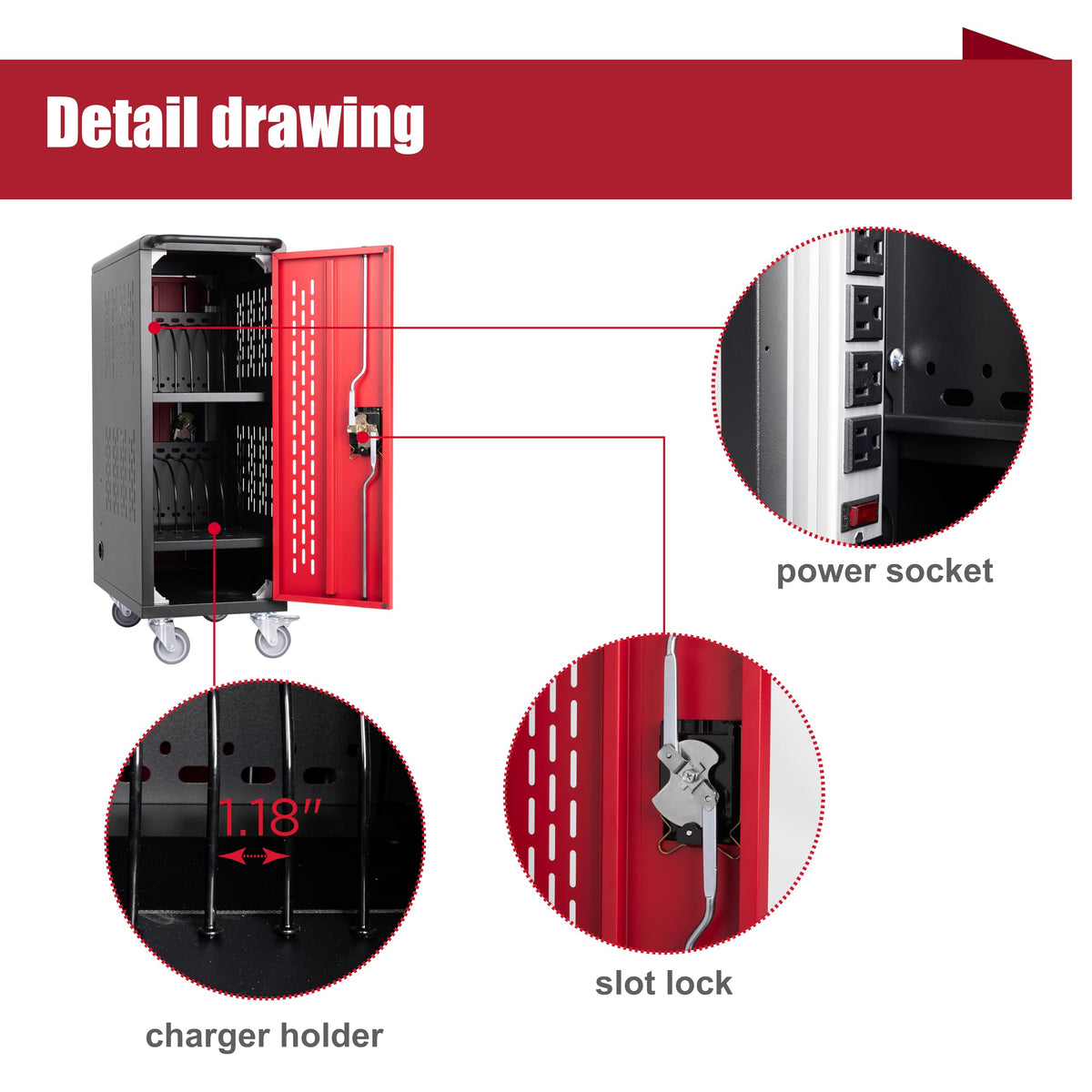 16 Device Mobile Charging Station for Laptops/Tablets/iPads/Chromebooks,16 Bay Lockable Charging Cabinet with Cable Management & Power Strip Included, School Charging Storage Carts,Easy Assembly