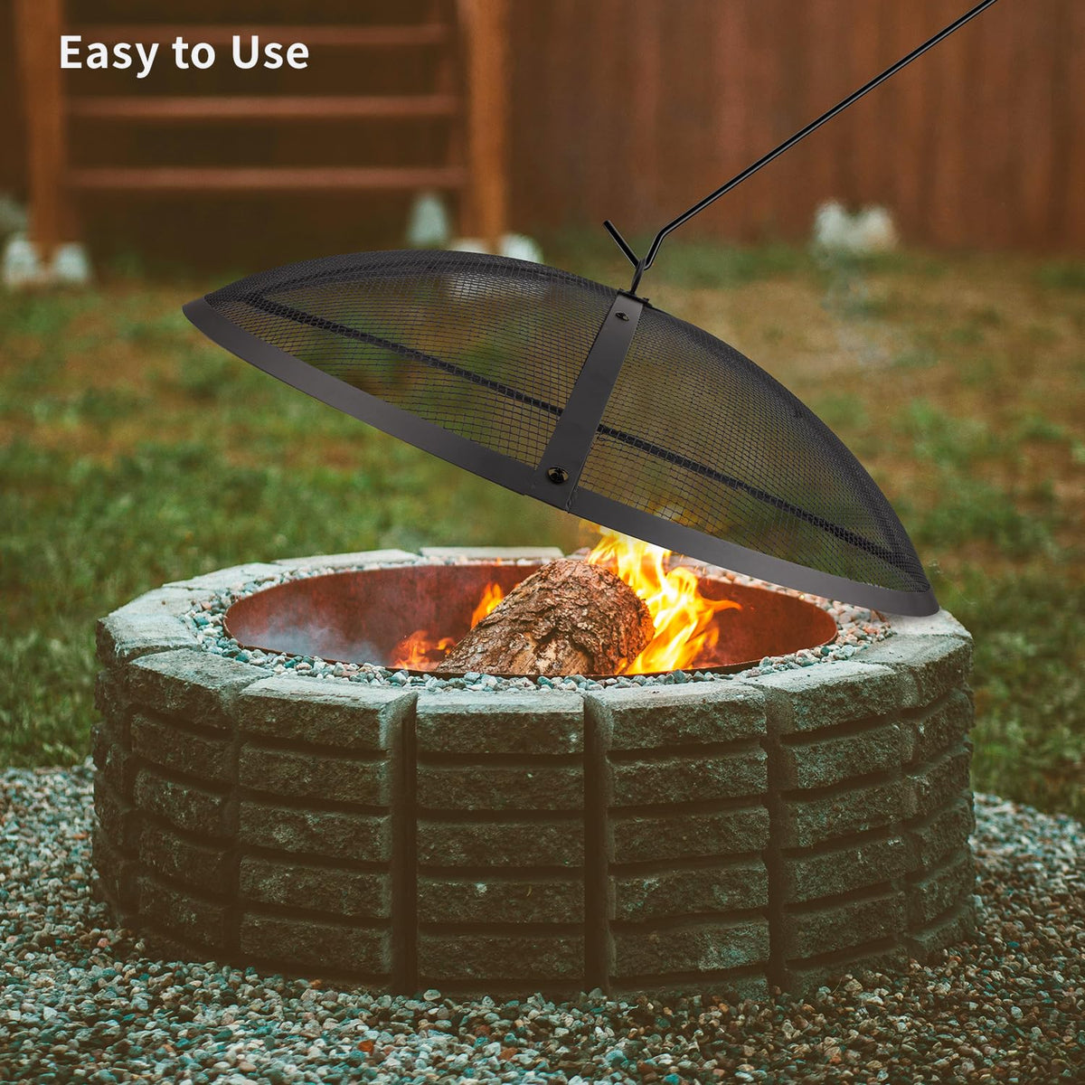 32Inch Heavy Duty Steel Fire Pit Spark Screen Cover,Outdoor Round Patio Mesh FirePit Screens Guard,Domed Fire Pit Ember Lid with Handle
