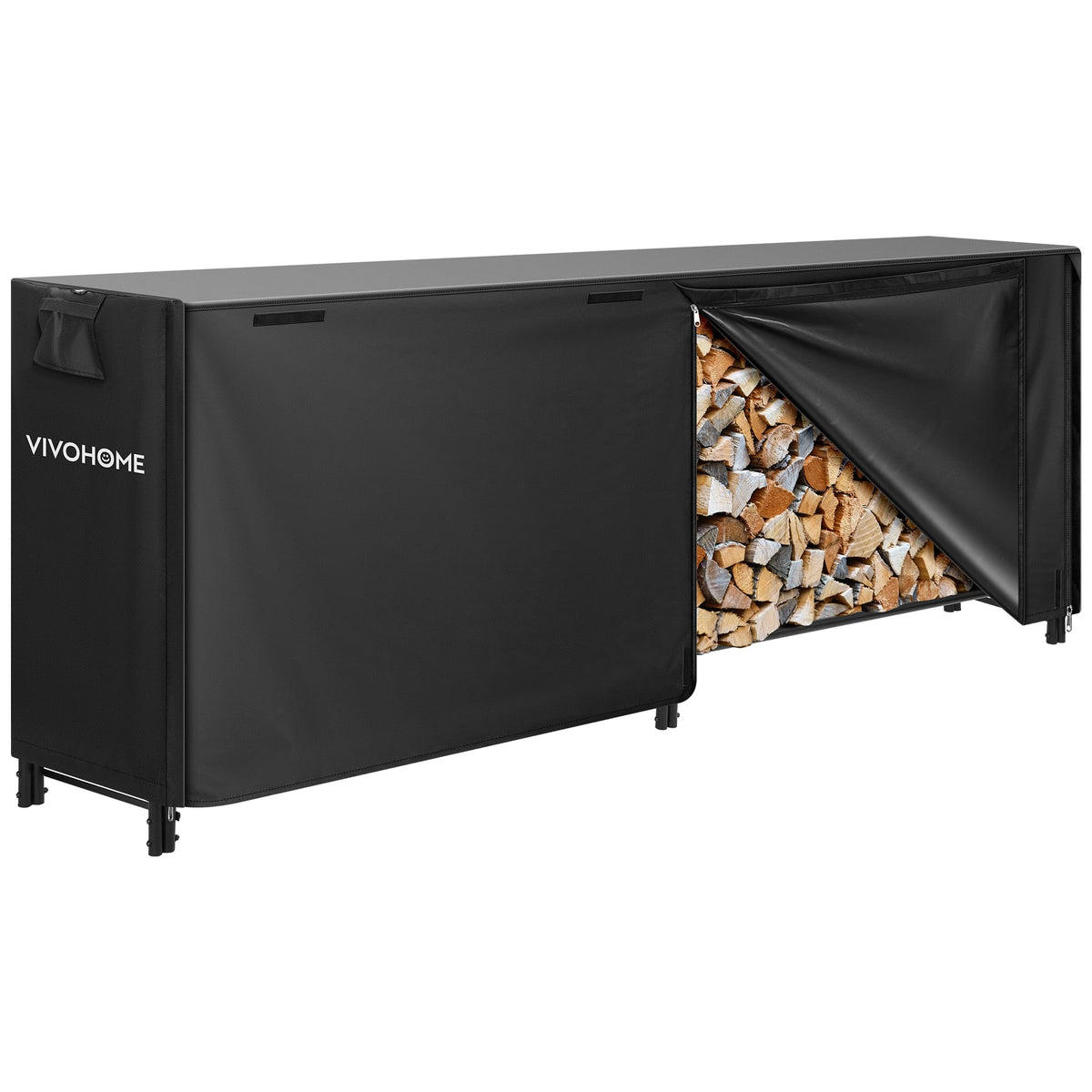 VIVOHOME 8ft Heavy Duty Indoor Outdoor Firewood Storage Log Rack Combo Firewood Log Cart Carrier
