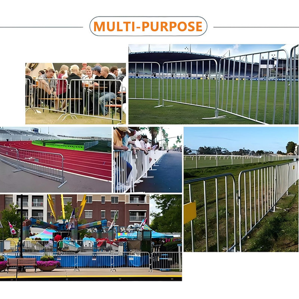 Heavy Duty Interlocking Steel Flat Feet Safety Barriers Barricade Fence for Crowd Control Events Road High Traffic Areas, Galvanized 8.5 Ft, 2 Pack