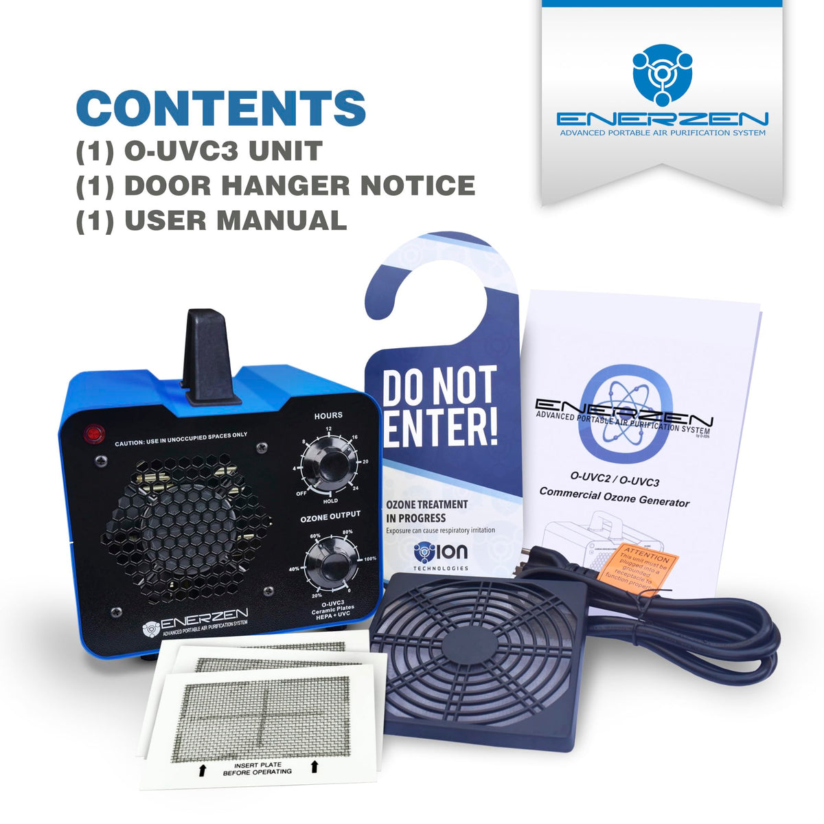 Enerzen O-UVC3 - HEPA + UV Light + 80,000 mg/h Industrial Ozone Generator for Eliminating Odors - O3 Machine Air Ionizer Deodorizer for Home, Room, Smoke, Car, Pet