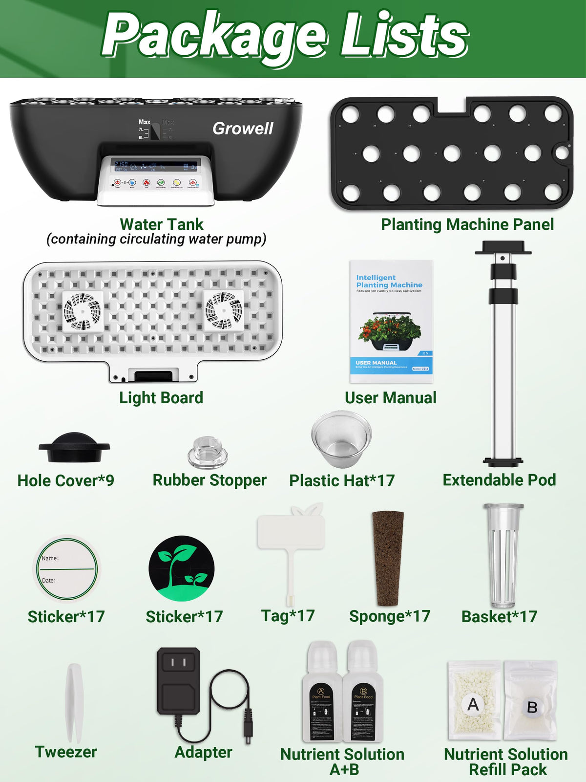 Hydroponics Growing System Kit, 17 Pods Herb Garden with 102 28W Full-Spectrum Grow Lights & 2 Fans, Indoor Garden with Water Pump, 10L Water Tank, Auto Timer, Height Adjustable (Black & White)