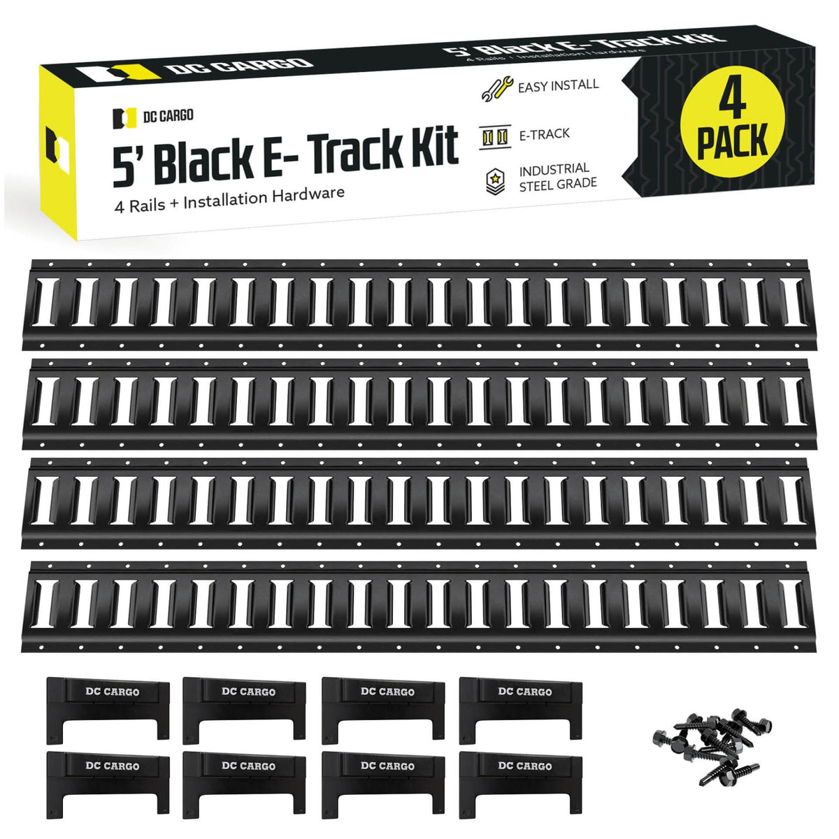 DC Cargo Mall 5' Long E Track Tie Down Rail (4 Pack) Powder Coated Steel Universal ETrack Tiedown System Kit - Easy Safe Secure Bolt on Socket System for Cargo on Pickups, Trucks, Trailer Tie, Vans