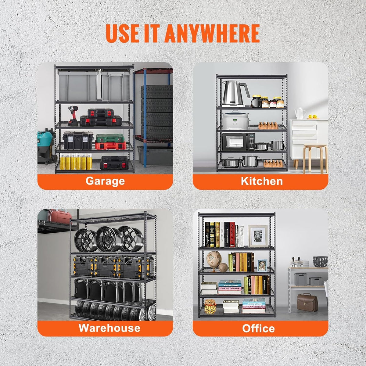 PioneerWorks Garage Shelving, 2500lbs Load Bearing Heavy Duty Storage Shelving, 48x24x72in Adjustable Storage Shelves, Durable Metal Storage Shelves, Easy Assemble for Garage, Kitchen