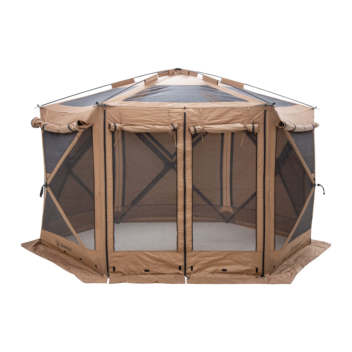 Gazelle Tents™ G6 Cool Top 6-Sided Portable Gazebo, Easy Pop-Up Hub Screen Tent, Waterproof, UV Resistant, 8-Person & Table, Badlands Brown, 91” x 139” x 123”, GG620BR