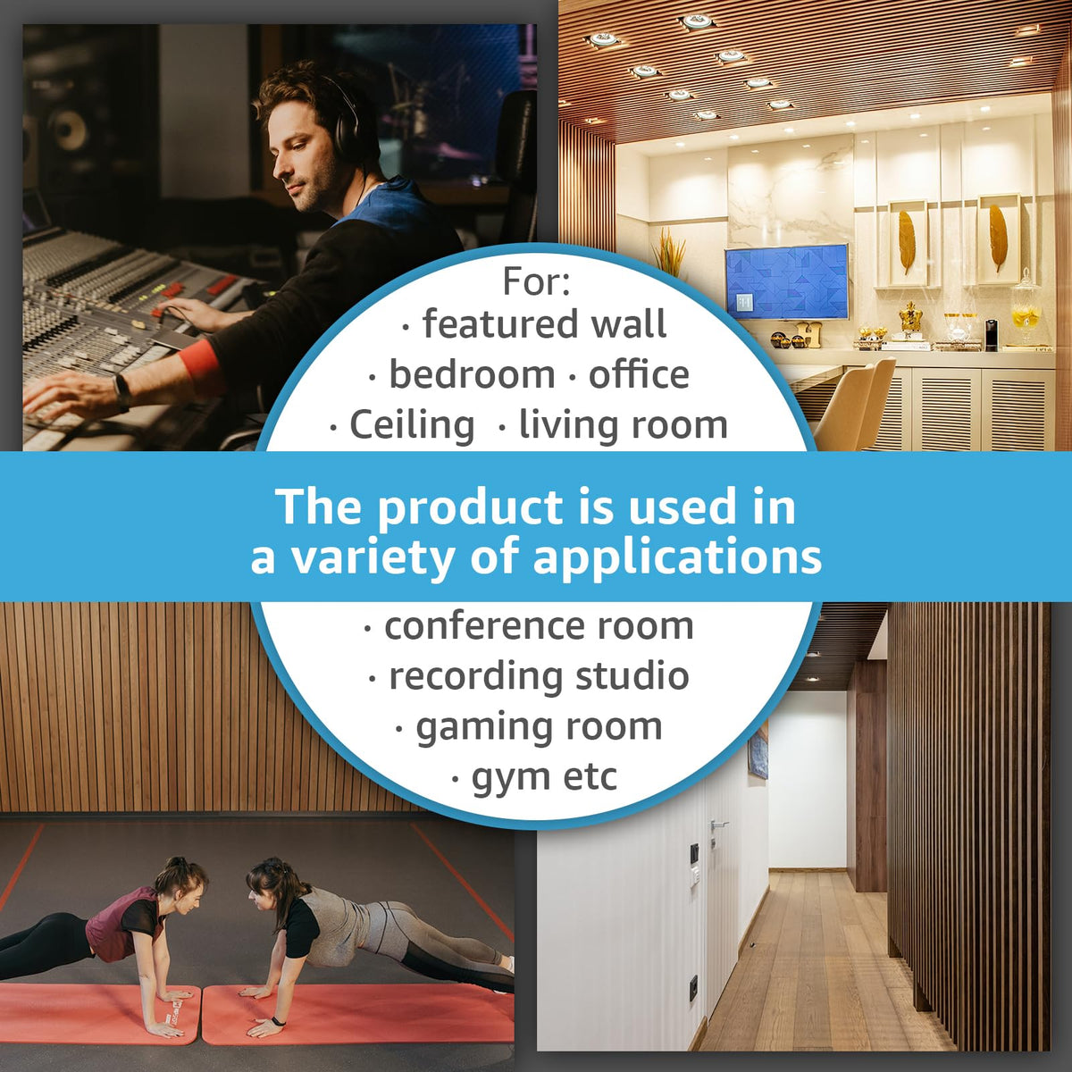 Art3d 4pcs-107 x 8in Slat Acoustic Panel for Wall and Ceiling, 3D Fluted Sound Absorbing Panel with Wood Finish, Black