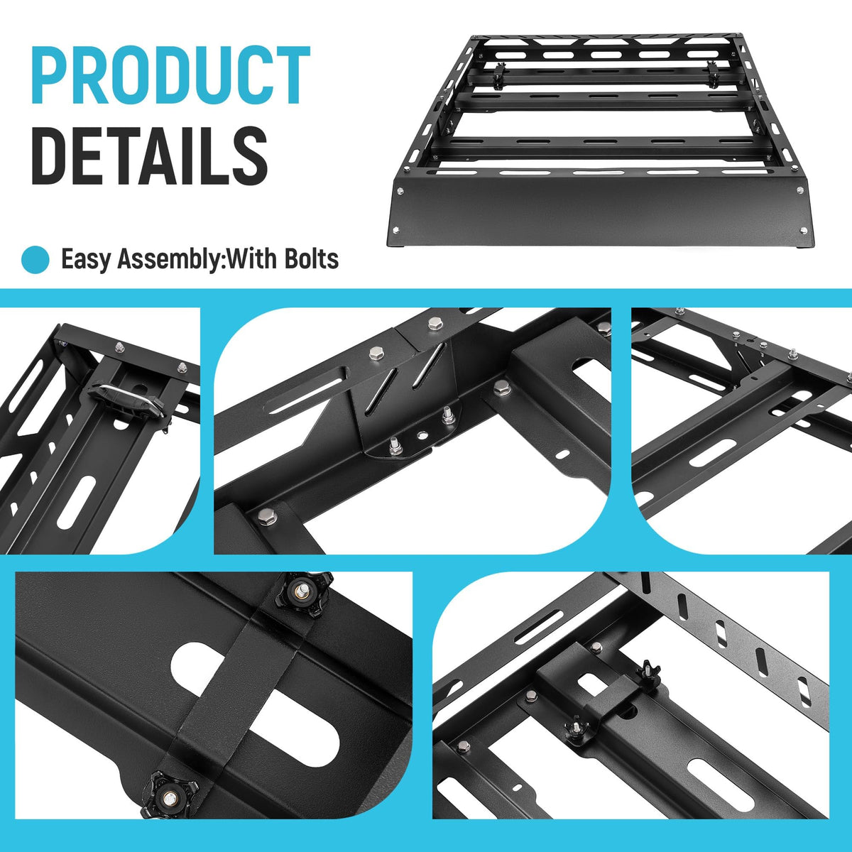 ECOTRIC 50" x 39" x 4.75" Roof Rack Cargo Basket W/Cross Bars Fit for Car SUV Pickup Truck Van Universal Top Cargo Carrier Metal Luggage Storage Holder Basket Rack for Travel 150Lbs Steel Black