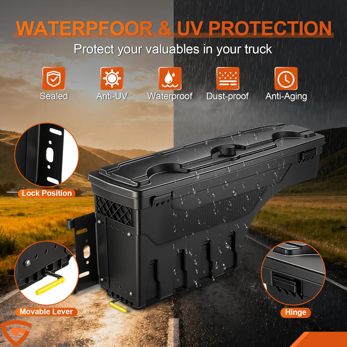 GEARLAST Truck Bed Storage Box Fit for Dodge Ram 1500 2019-2025 Drive Side, Left Toolboxs SwingCase