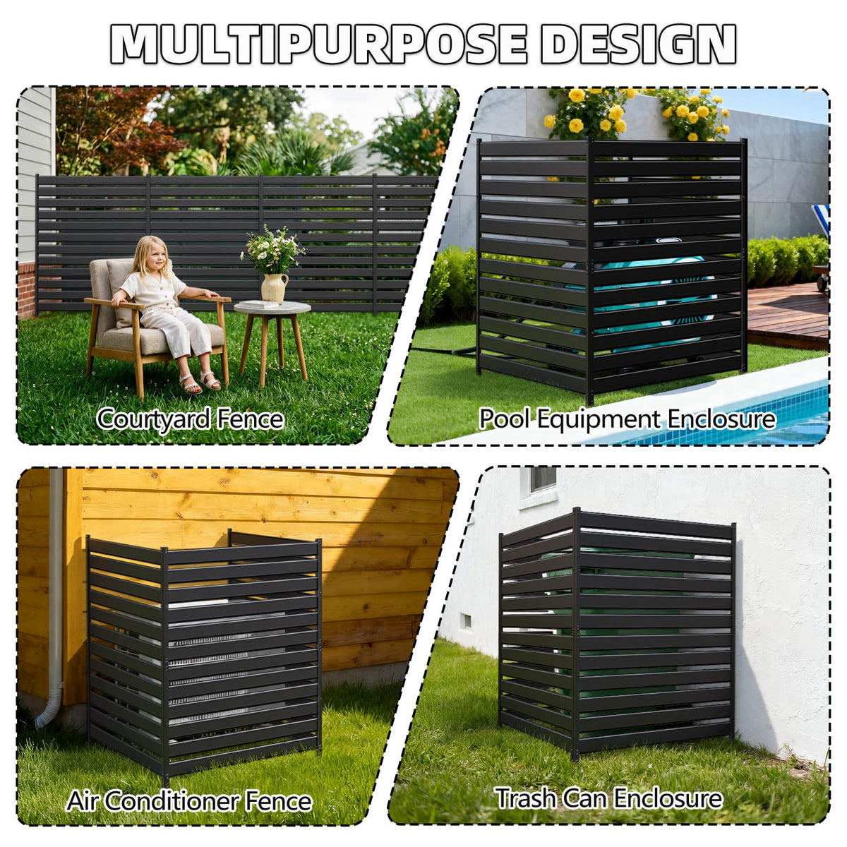 72" H×38" W（1 Panels） No Dig Metal Privacy Fence Panels for Air Conditioner Units, Can Also Hide The Pool Equipment, Black Outdoor Rustproof Trash Cans Privacy Screen