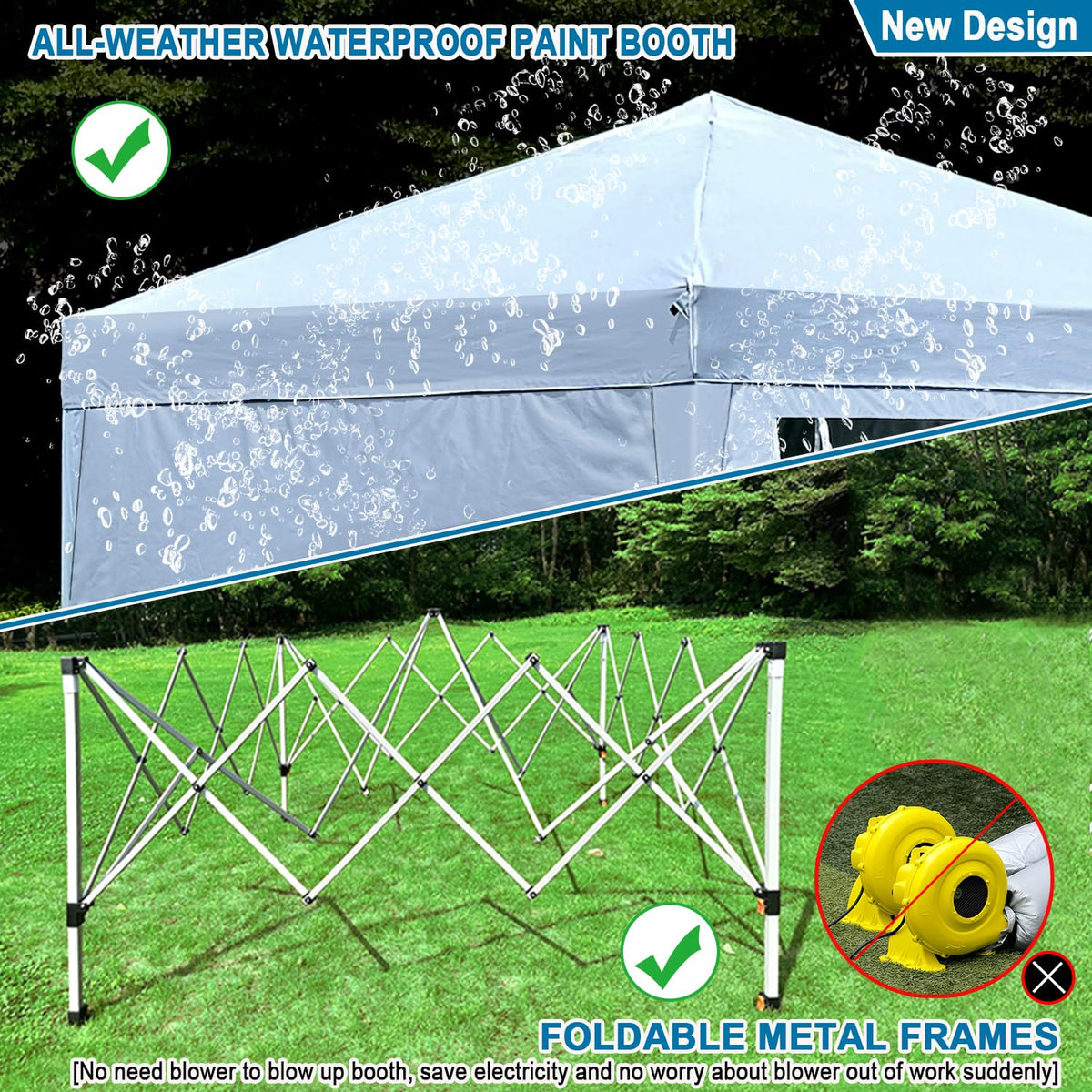 10X10X9FT Waterproof Portable Paint Booth with 2pcs Air Filters & Foldable Frames, Rainproof Spray Booth for Auto Parts, Furniture and Other Items Painting (White)