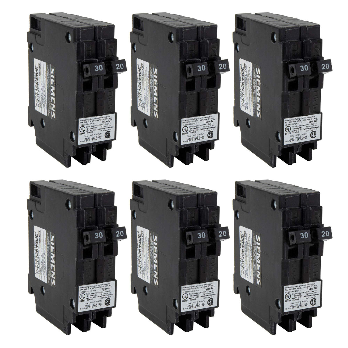 RecPro RV Circuit Breaker Q3020 | 30/20 Amp Twin Single-Pole | 120V Thermal-Magnetic | Standard Trip | Plug-in Type | QT Compatible | Camper/RV Electrical Breaker (6 Pack)
