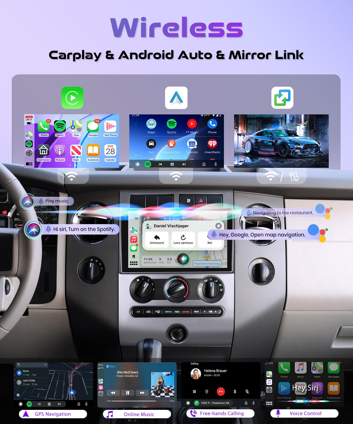 Rimoody 4G+128G Car Stereo for Ford Expedition 2007-2014 (Manual A/C) Wireless CarPlay Android Auto, Android Car Radio 9'' in-Cell Touch Screen/GPS/Bluetooth/FM RDS/EQ/Wi-Fi/Mirror Link, Rear Camera