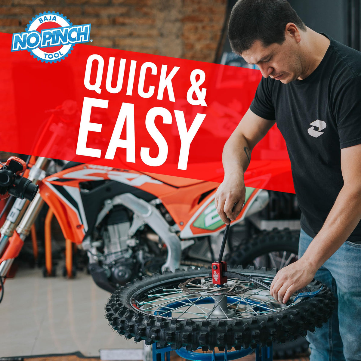 Baja No Pinch Tool Original Tire Changing Kit – Dirt Bike Tire Changing Tools for Enduro and Motocross – Compact Tool for 16" to 21" Wheels – Prevents Tube Pinching – Fits 20mm Axles