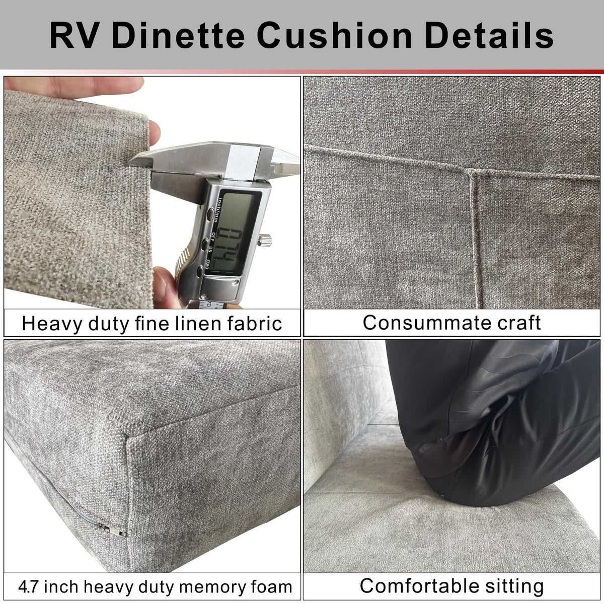 Dulepax RV Dinette Booth Cushions with Memory Foam，Replacement Camper Cushions，Dinette Seat for Camper Trailer，RV Dinette Seat Including 1 Backrest & 1 Bench,RV Sofa,RV Couch,Grey,44inch.