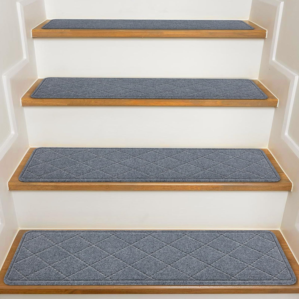 KOOTETA Stair Treads for Wooden Steps Indoor, 15 Pack 8" X 30" Non Slip Carpet Stair Treads with Reusable Adhesive for Kids Elders and Dogs, Surface Polyester TPR Backing Stair Runner Rugs, Dark Grey