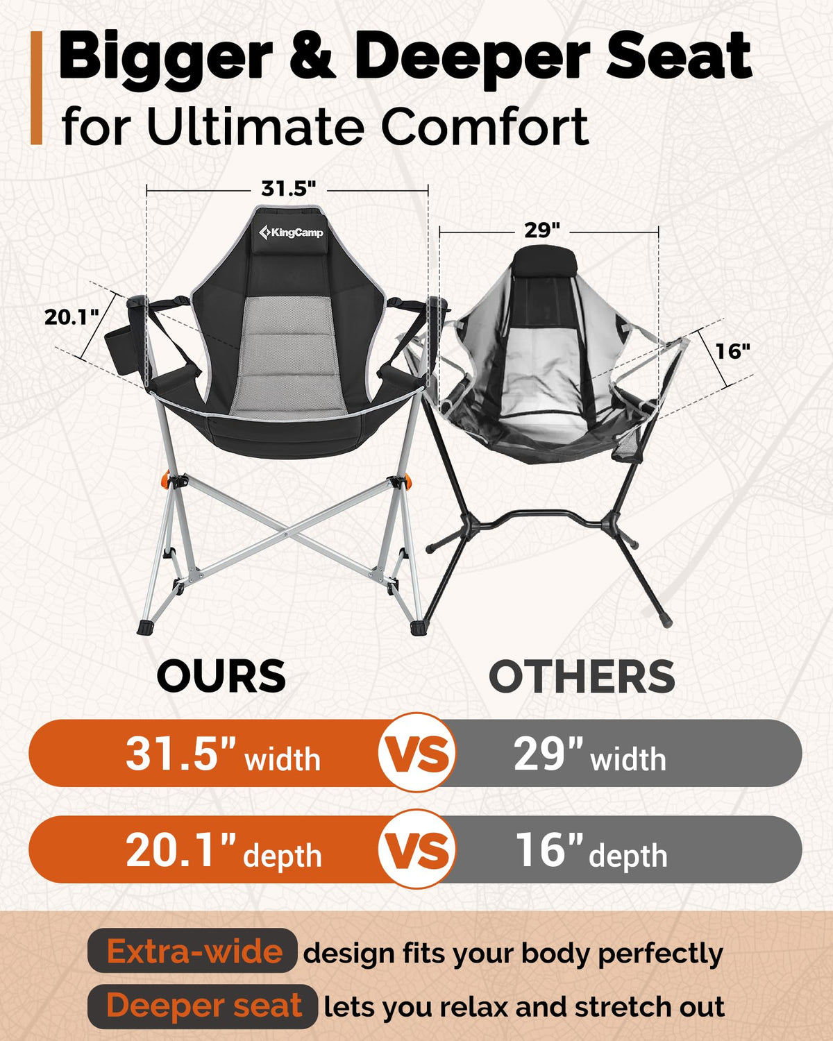 KingCamp Hammock Camping Chair, Swinging Portable Folding Camp Chairs for Adults Max 440lbs Heavy Duty Foldable Oversized Rocker with Aluminum Alloy Frame Cup Holder for Outdoor Beach Patio Sport