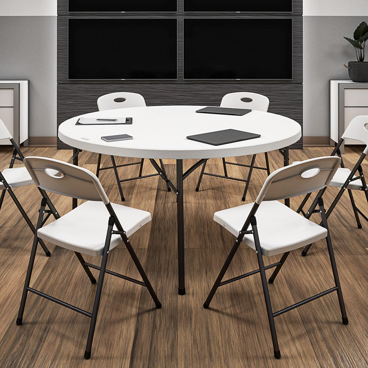 COSCO Commercial 5' (60") Round Blow Mold Table, White