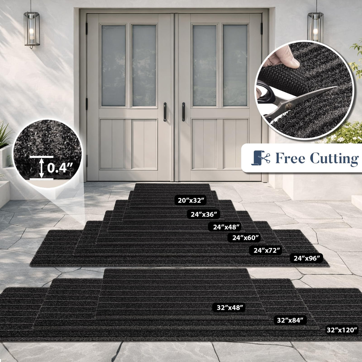 DOMUSTEX Outside Entrance Runner Rug 24" x 96", Dirt Trapping Outdoor Door Mat, Non Slip, Water Proof, Heavy Duty Commercial Rug for Patio, Garage, Traffic Area, Office, Roll Packing