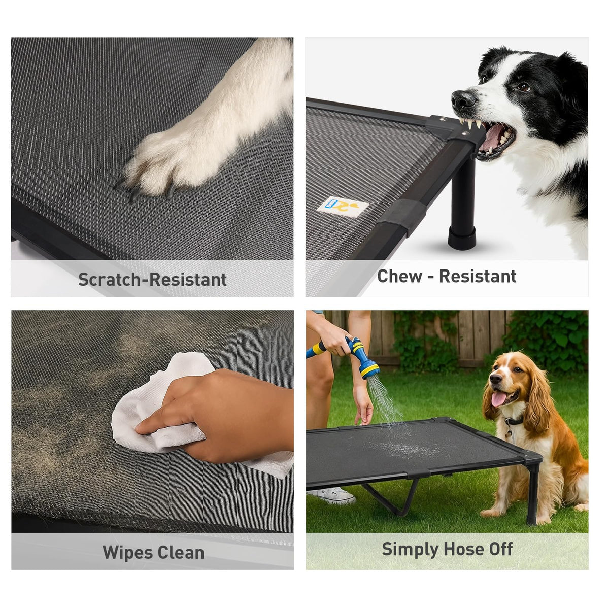 Sytopia 42'' Indestructible Outdoor Elevated Dog Bed for Large Dogs, Chew-Proof Pet Camping Raised Cot with Breathable Mesh - Durable Frame, Cooling Hammock Bed, Non-Slip Feet, Waterproof, Easy Clean