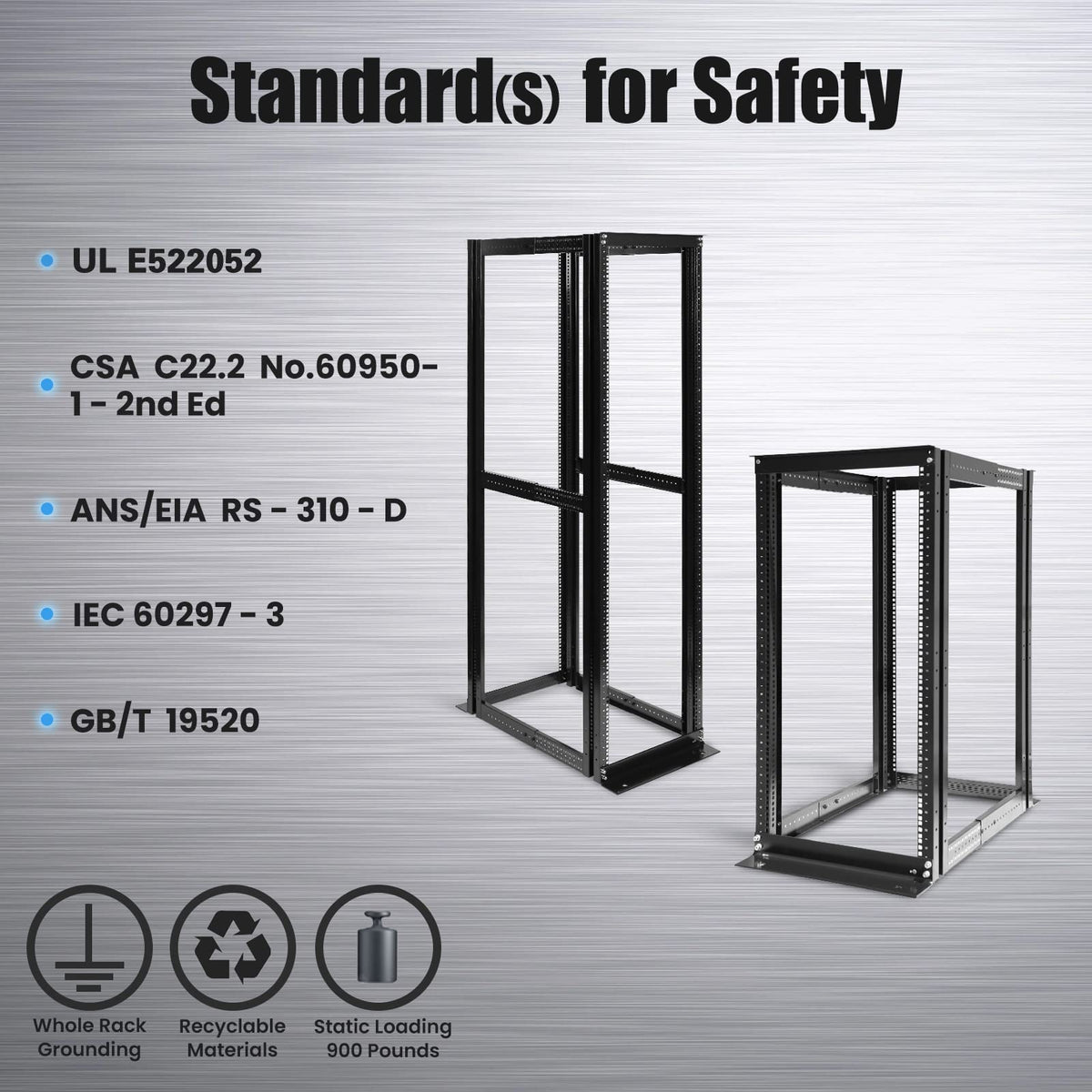 Raising Electronics Server Rack 4 Post Open Rack Frame Rack Enclosure 19 Inch Adjustable Depth Cold Rolled Steel（15U,36 Inch Height）