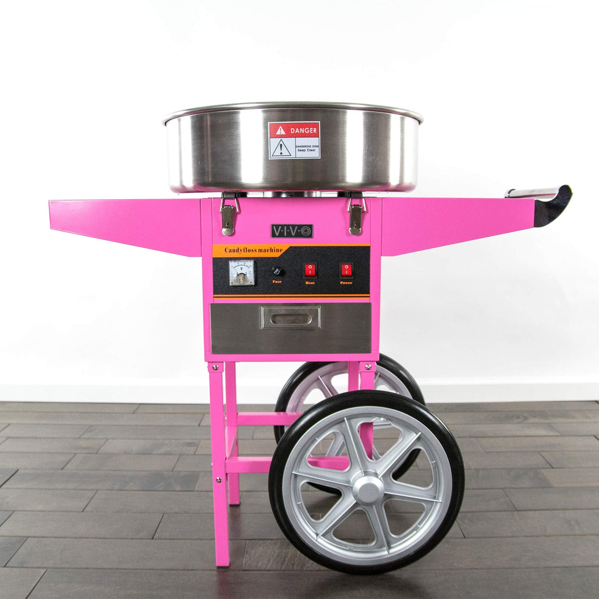 VIVO Pink 1030W Electric Cotton Candy Machine Cart, Mobile Rolling Candy Floss Maker, 20 inch Stainless Steel Bowl, Bubble Shield Cover Sugar Scoop and Drawer, Easy Home or Commercial Use, CANDY-KIT-2