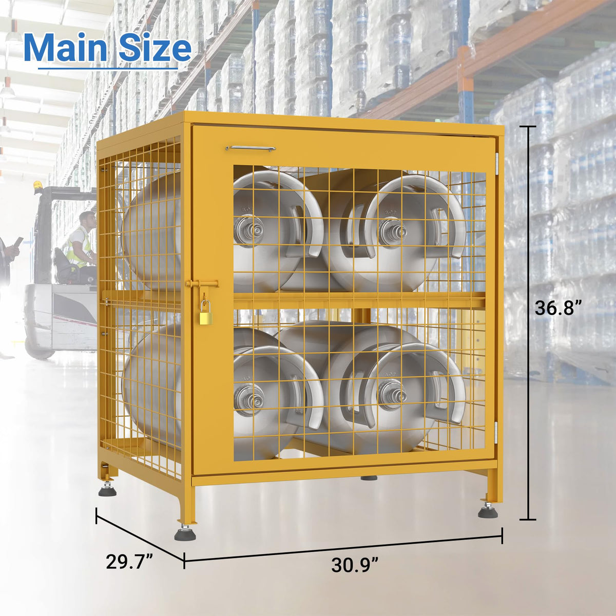 Eastrexon Upgraded Propane Tank Storage Box for 4 Cylinder, Heavy-Duty Horizontal Cylinder Storage Cabinet, 150LB Load Capacity, Powder Coated w/Lock & Keys, 30.9”L x 29.7”W x 36.8”H, Yellow