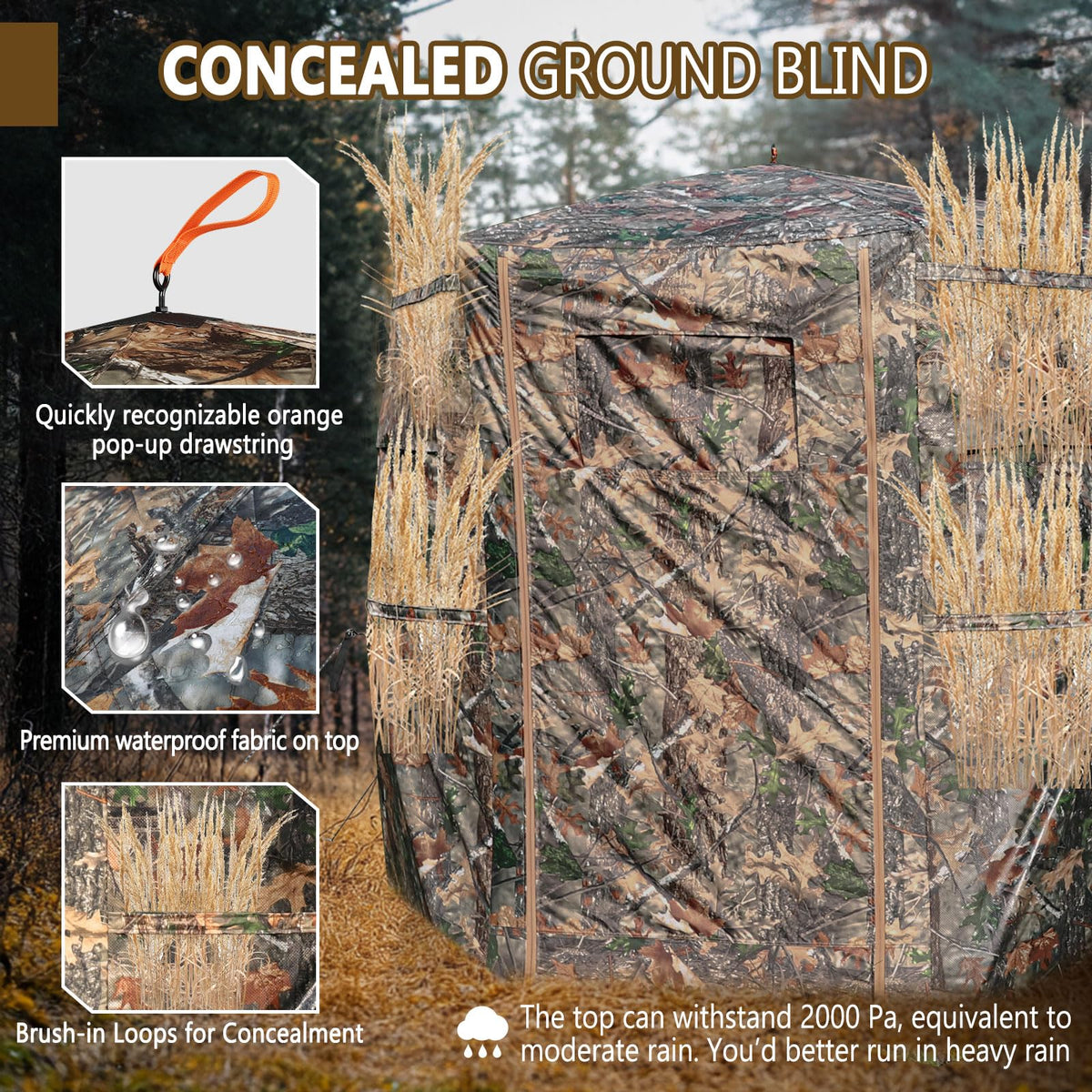Kalkal Hunting Blind with Full Open Door, 2-3 Person 300° See Through Hunting Blind with Portable Bag, Stable 6-Sided Pop Up Ground Blind for Deer Turkey Bear Hunting