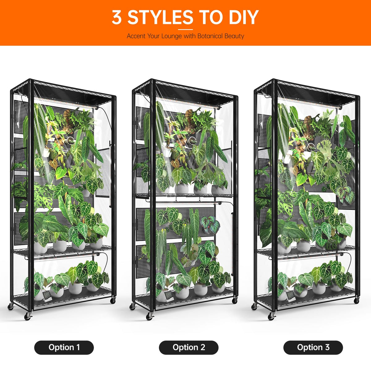 Bstrip Indoor Greenhouse Cabinet with Pegboard, Indoor Greenhouse with Grow Light, 4 Pack 96W Full Spectrum Plant Lights, Ideal for Indoor Plant, Foliage Plants, 35.4"x13.8"x71"