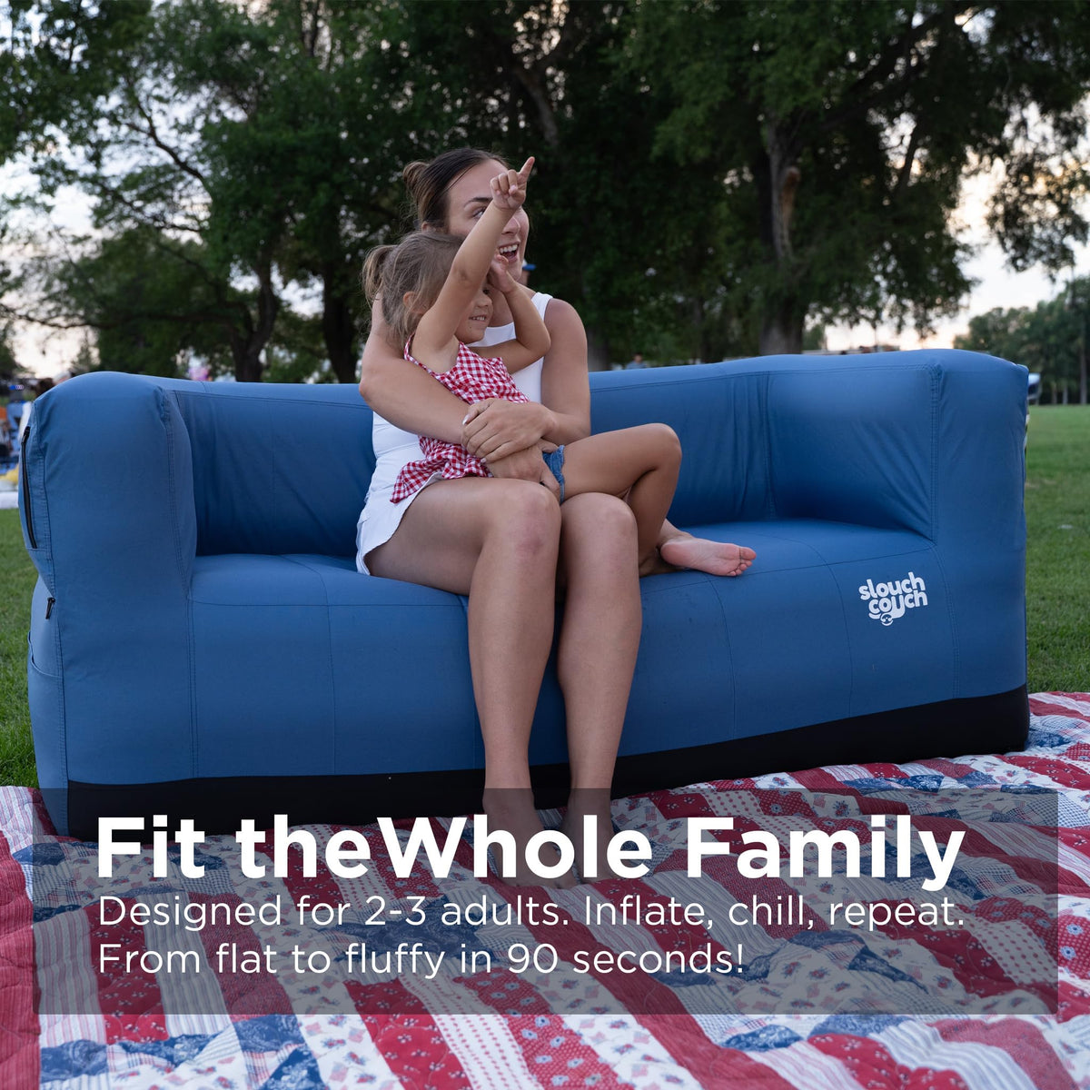 Slouch Couch | Air Sofa with Built-in Pump, Hidden Cup Holders, Storage Pockets | Durable Blow Up Couch with High-Performance Fabric for Camping, Beach, Home & Outdoors (Daydream)