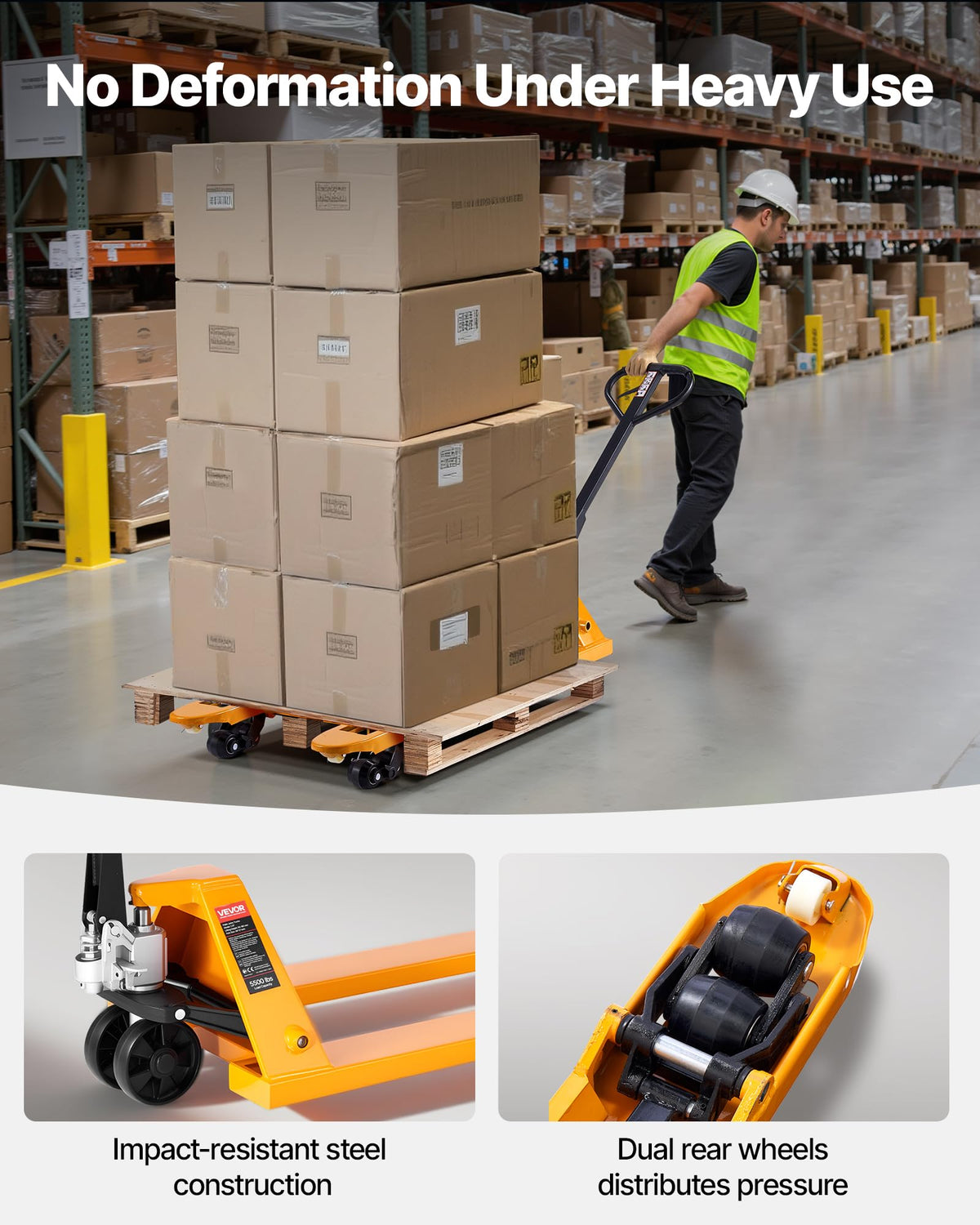 VEVOR Pallet Jack, 5500 lbs Load Capacity, Manual Pallet Truck with 48L x 27W Inch Forks for Material Handling, 3.35-7.1 Inch Fork Lift Height Range, Suitable for Warehouse, Supermarket, Manufacturing