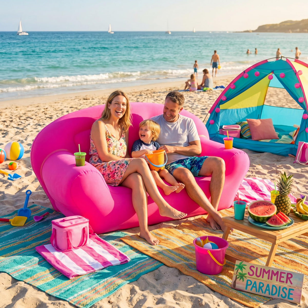 Novabright Inflatable Couch, Flocked Surface Blow up Chair, Folding Portable Flocking Inflatable Air Sofa Lazy Sofa for Living Room Learning Camping Part(Twin Size,Hot Pink)