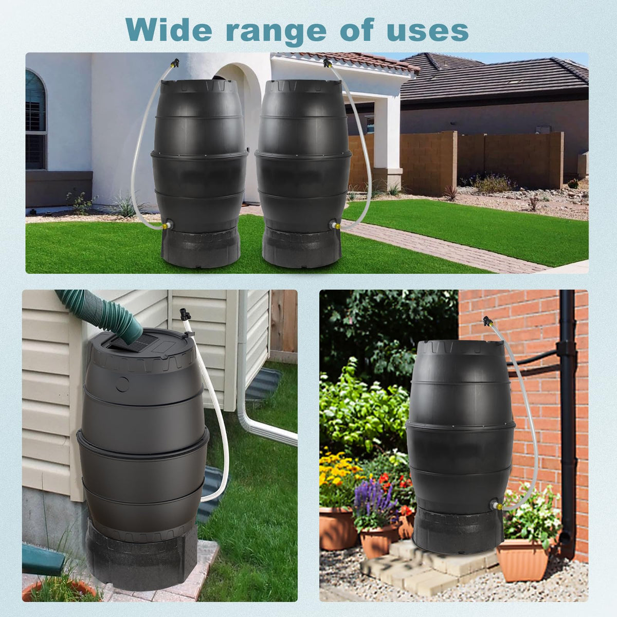 SQUEEZE master 50 Gallon Rainwater Collection Barrel with Stand-BPA Free Home Rain Catcher with Outlet Hose-Flatback Designed Water Storage Collection Barrel for Gardens and Plants